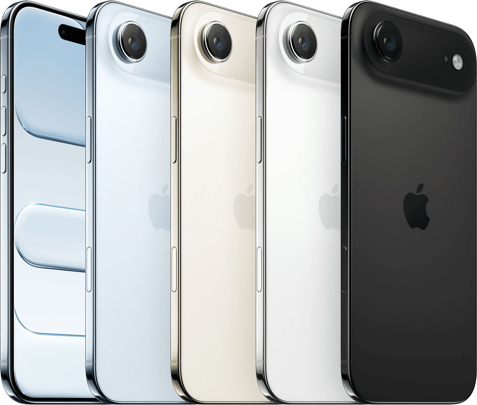 iPhone Air lineup in sky blue, gold, white and black